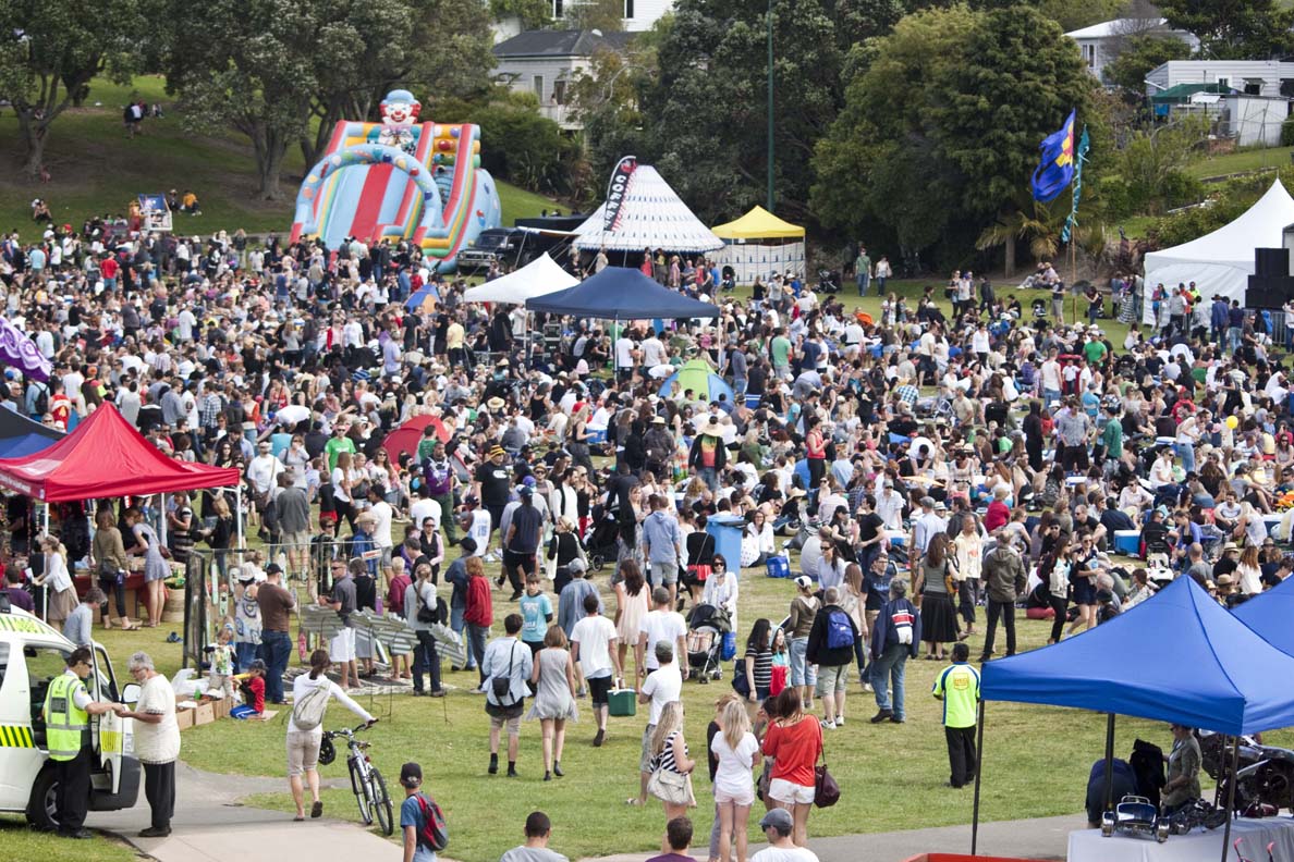 Community members gathered at an Auckland park celebrating a walking programme milestone